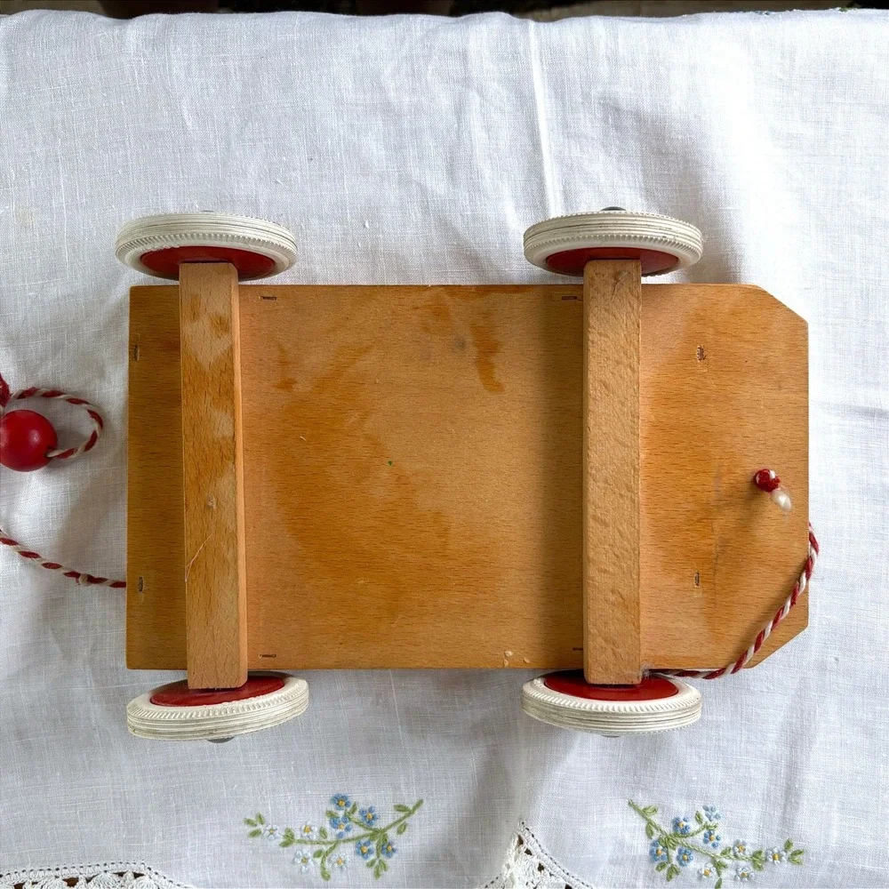 Vintage Heros Wooden Pull Wagon with Alphabet and Animal Blocks German Toy